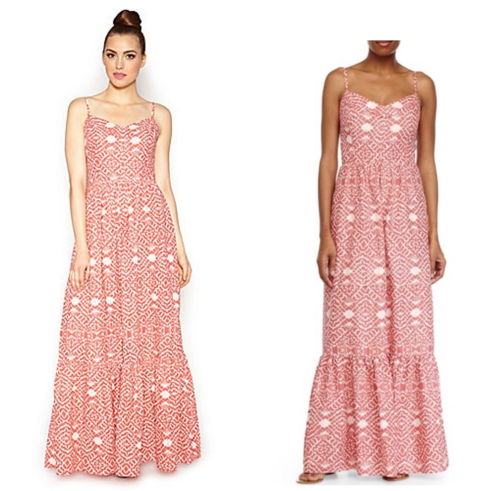 Betsey Johnson Tiered Maxi Dress | Coral & White | Size 10